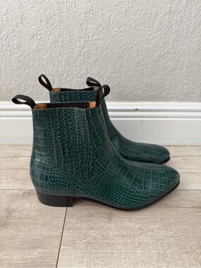Tom Ford Green Croc-Embossed Leather dark green Chelsea Boots men 11.5